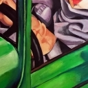 Autoportret Tamary Łempickiej w zielonym  bugatti.
